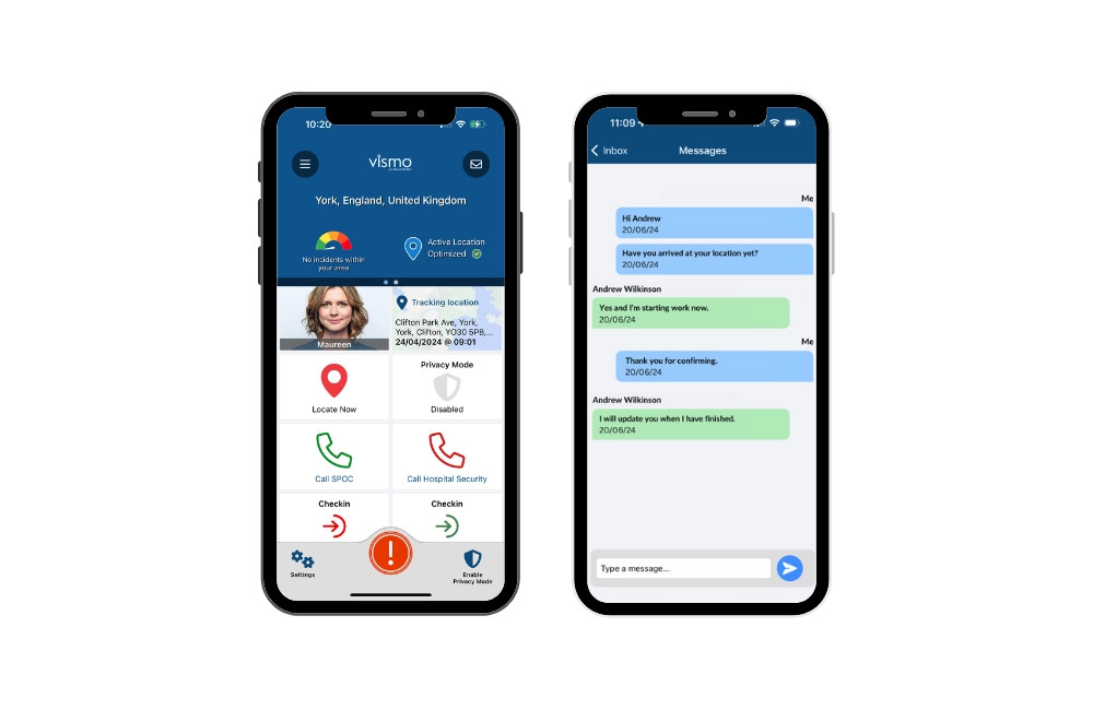 Homescreen and messaging on Vismo app