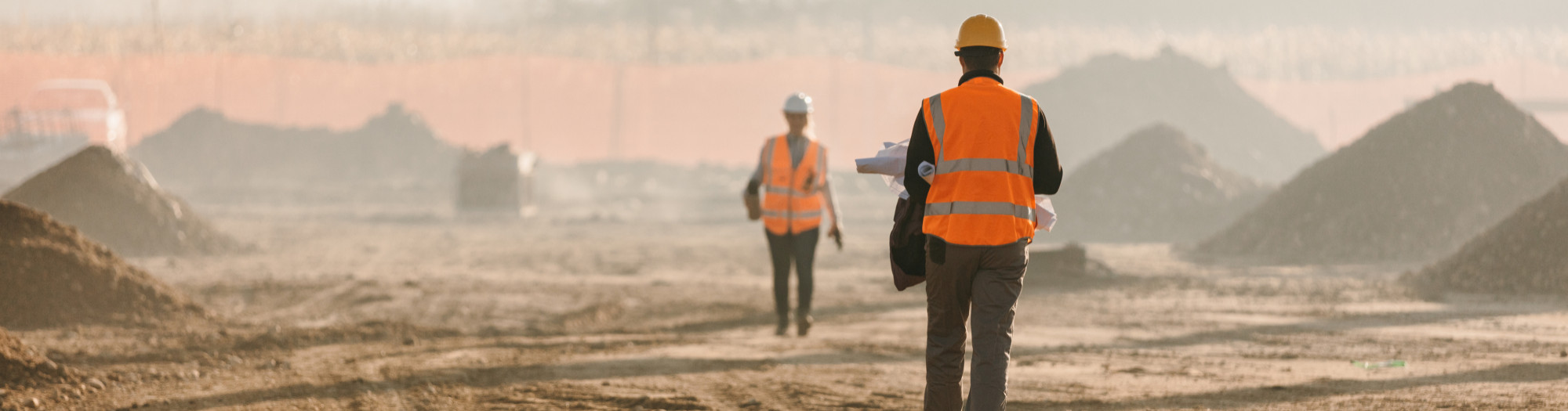 Building workers at remote construction site