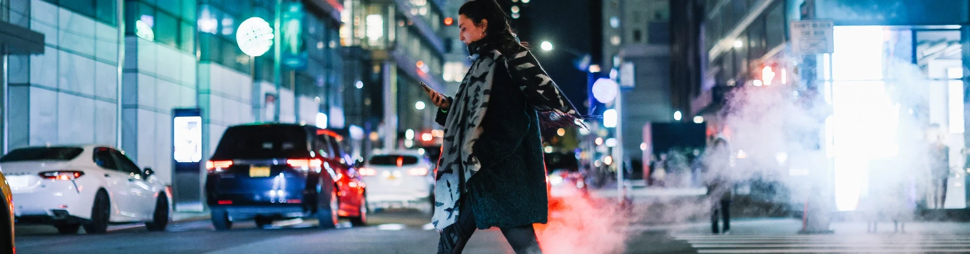 Woman walking in Manhattan on an evening