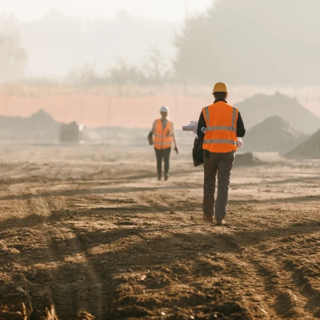 Building workers at remote construction site