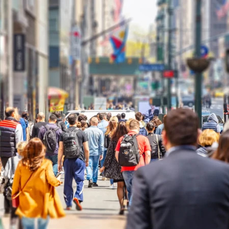 Crowd in streets of New York