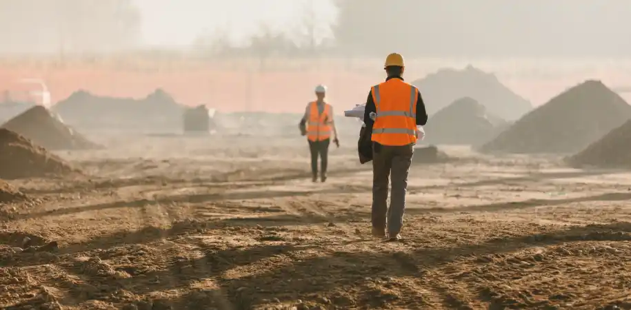 Building workers at remote construction site