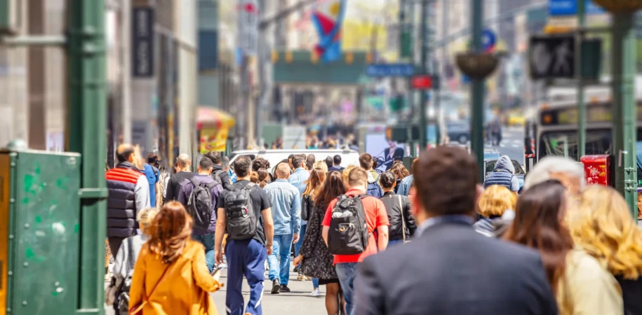 Crowd in streets of New York