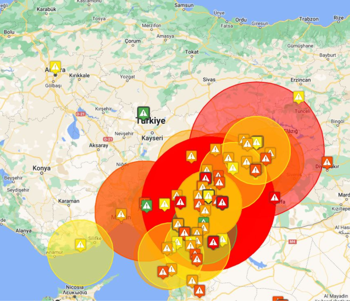 Geofences in Turkey from Earthquake