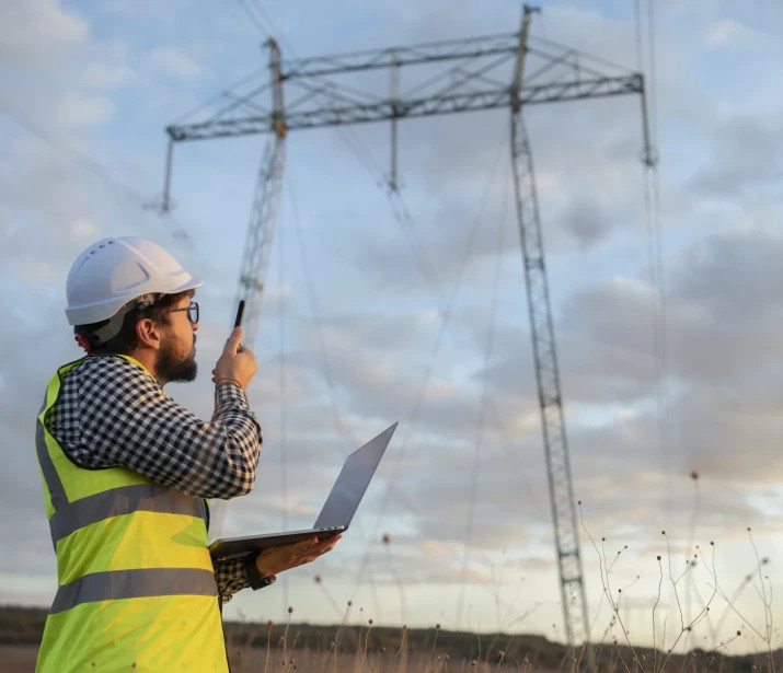 Male Engineer In Front Of Power Plant
