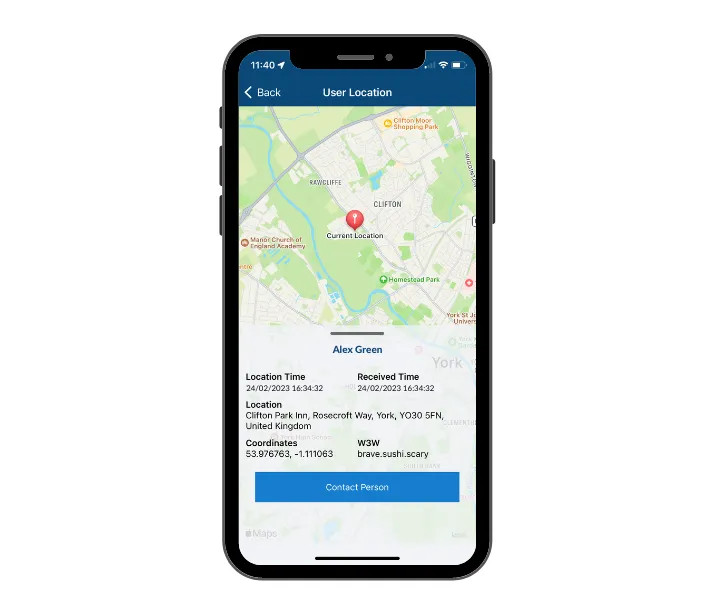 Vismo Monitor App showing Current Location