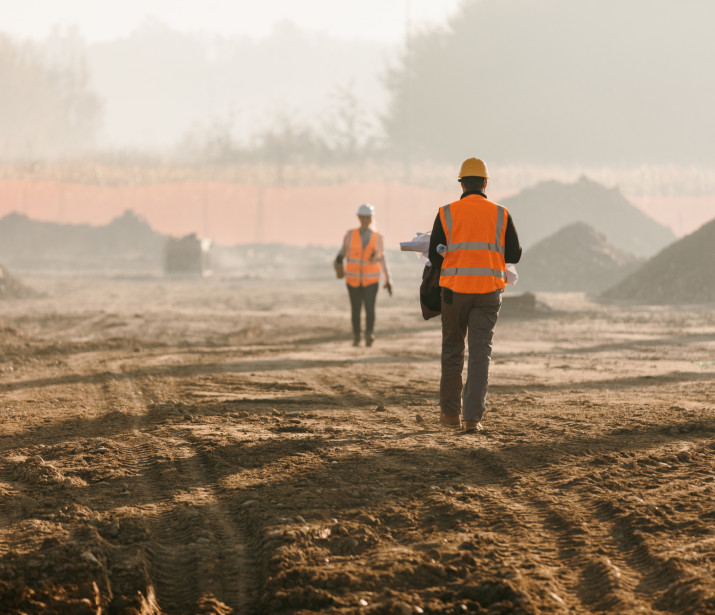 Building workers at remote construction site