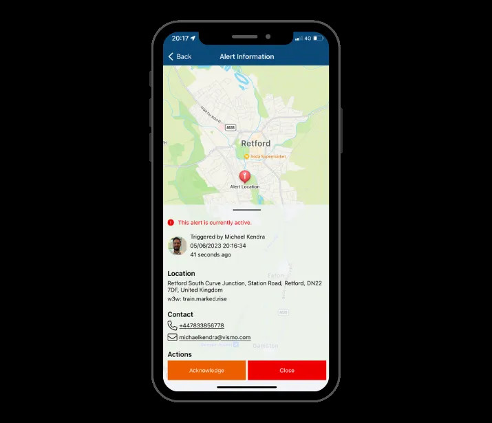 Vismo Monitor App - Alert activated