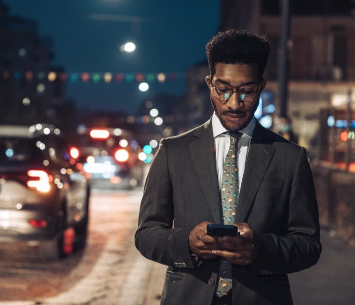 Businessman travelling at night