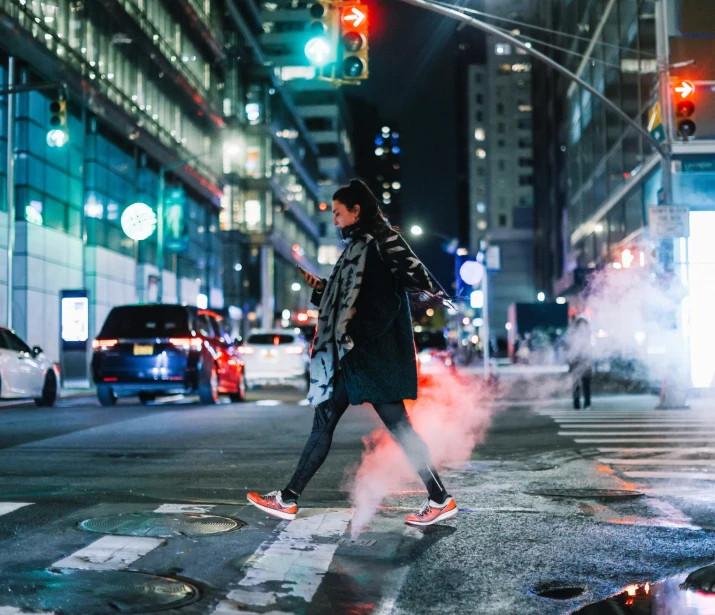 Woman walking in Manhattan on an evening